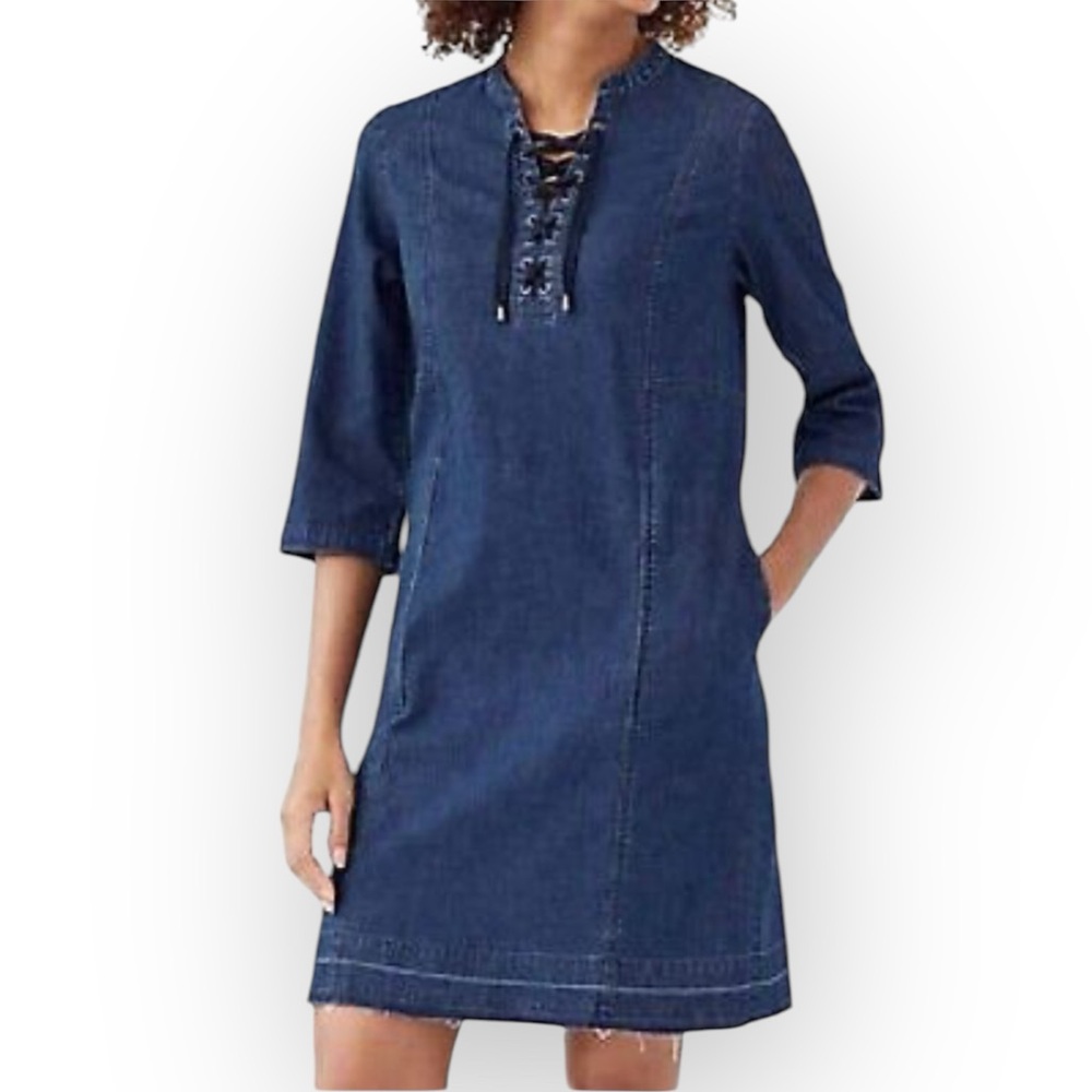 J Jill Denim Lace Up V Neck Dress size medium